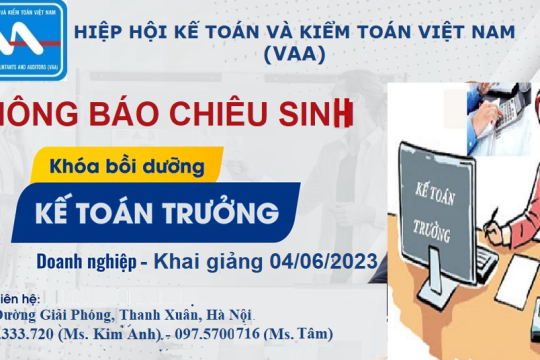 Hiệp Hội Kế toán và Kiểm toán Việt Nam (VAA) mở lớp Kế toán trưởng doanh nghiệp theo hình thức Online qua phần mềm Zoom